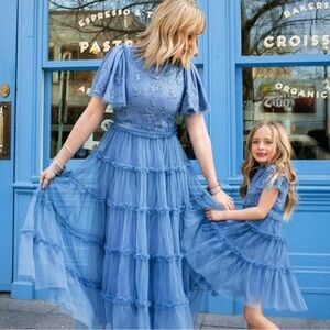 Ivy City Co Dusty Blue Embroidered Maxi Dress